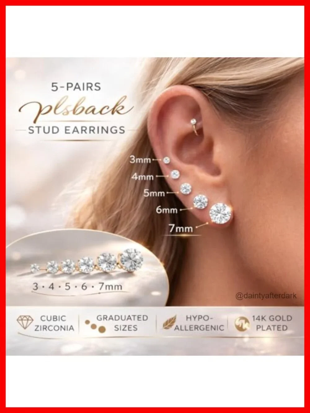 10 Pairs 14K Gold Plated Stud Earrings, Pearl & CZ Hypoallergenic Set for Women